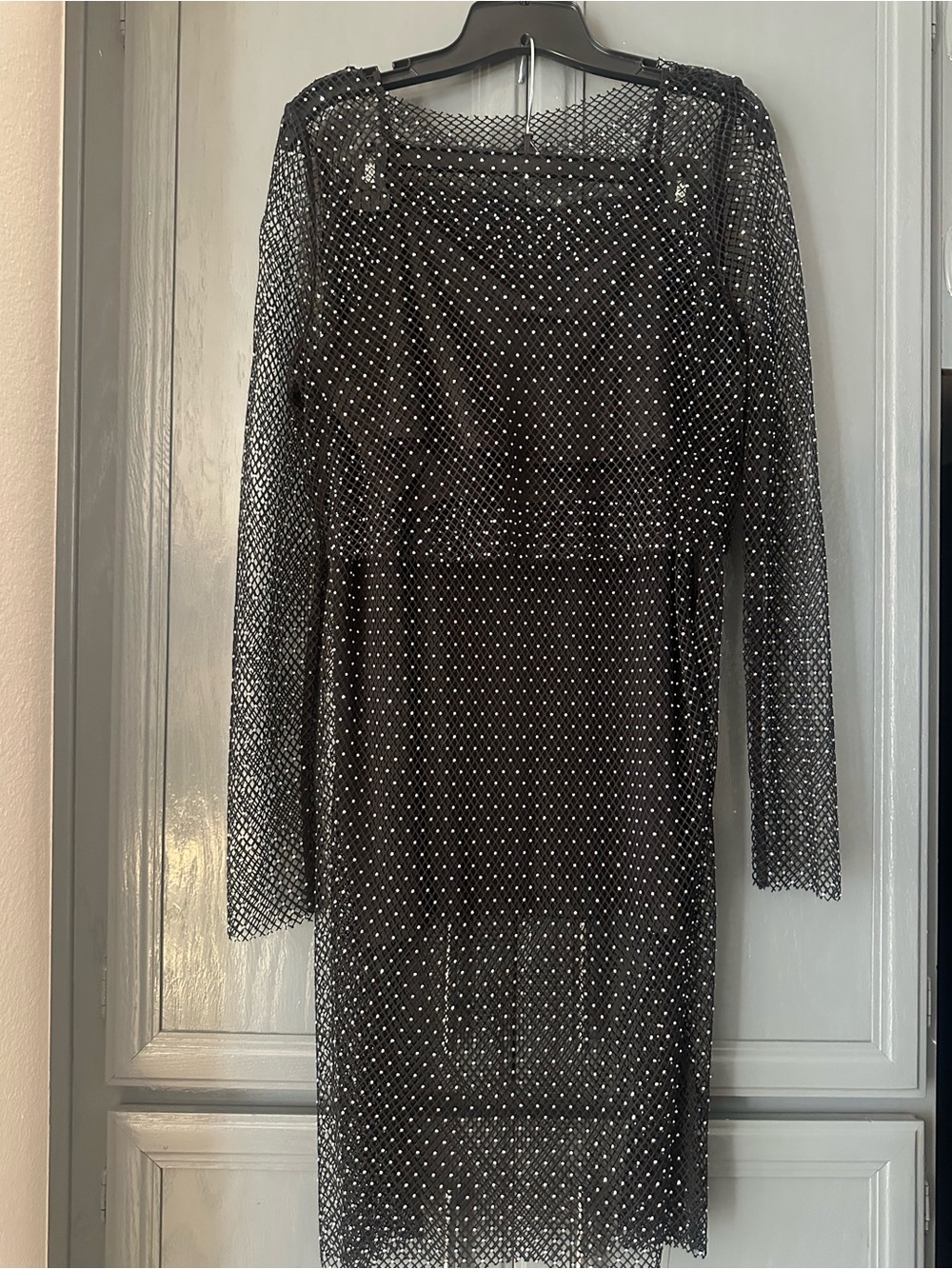 Sincerely Jules Black Sheer Long-Sleeve Embellished Skirt Set L